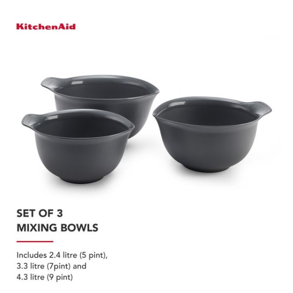 KitchenAid Nesting Mixing Bowl Set | 3pcs | Charcoal Grey - Image 5