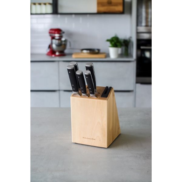 KitchenAid Gourmet Japanese Steel Knife Set | Sharpener | Birchwood | 5pcs - Image 5
