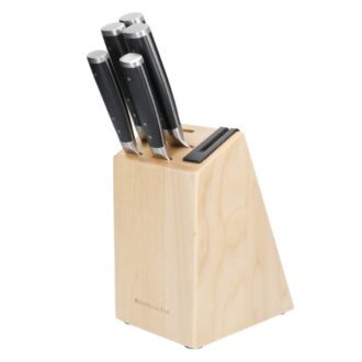 KitchenAid Gourmet Japanese Steel Knife Set | Sharpener | Birchwood | 5pcs