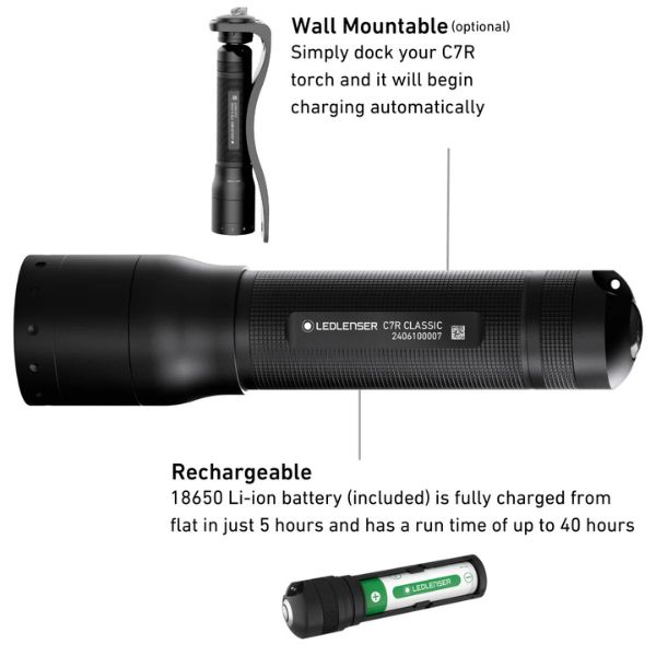 LedLenser C7R Classic Rechargeable Flashlight 1000lm - Image 4